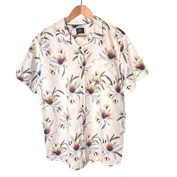 Rip Curl Men's Large Linen Cotton Blend Hawaiian Casual Button-Down Shirt - Picture 1 of 9